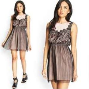 Forever 21 Sheer Black Lace Eyelash Pleated Dress